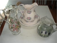 2 Hand Painted Pitchers, Ceramic Pitcher w/Bowl