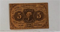 1862 US Postage Currency 5 Cents UNCIRCULATED