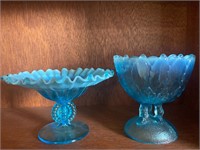 Blue Opalescent Glass Compotes