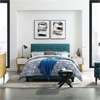 Upholstered Full Bed Frame With Headboard In Teal