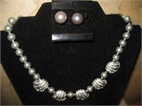Beautiful Gray Pearl & Crystal Clam Jewelry Set