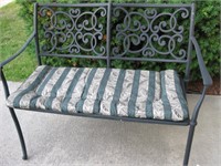 Wrought Iron Bench with Cushion