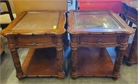 PAIR OF END TABLES WITH DRAWERS, BEVELED GLASS