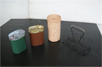 Wine Terra Cotta Holder and 3 Storage Containers