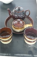 Brown Dish Lot with Tray - Soup Bowls and Tea pot