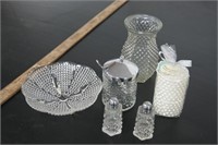 Textured Glass Lot - Sugar, Vase, S & P, Bowl