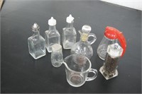 Glass Vinegar, Syrup, S & P Shakers, Pyrex cup