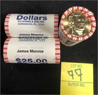(3) Rolls of Uncirculated James Monroe $1