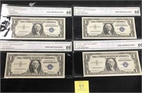 (4) 1957 $1 Silver Certificates GEM