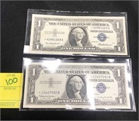 (2) 1957 Blue Seal Silver Certificates Star Notes