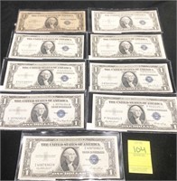 (9) 1935 Blue Seal Silver Certificates