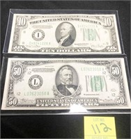 1934 $50 Bill & 1934D $10 Bill