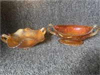2 Vintage Marigold Carnival Glass Dish