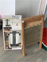 washboard and 42 cup coffee pot