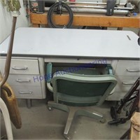 METAL DESK & CHAIR-APPROX 29"TX5'LX30"D