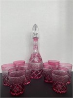 Cranberry & Crystal Decanter & Tumblers