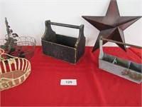 Metal & wood handled boxes, star, metal baskets