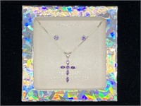 Sterling Silver & Amethyst Cross Necklace-Earrings