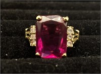 Pink Emerald Cut Stone 18k Gold Plated Ring