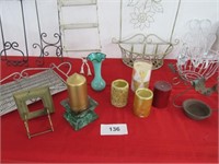 Metal items - plate racks, book rack, candles