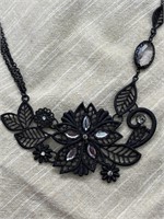 Black Necklace with White Crystal accents