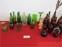 Green & brown bottles & vases