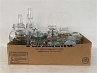 Tray Lot of Clear & Blue Canning Jars