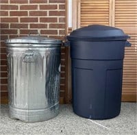 (2) Trash Cans: Rubbermaid & Galvanized