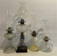 (4) Clear Glass Oil Lamps