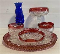 Clear & Cranberry Glass, Cobale Marriage Vase