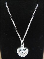 LADIES STAMPED 925 19" FILAGREE HEART NECKLACE