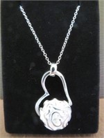 LADIES STAMPED 925 18" ROSE ON HEART NECKLACE