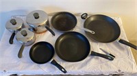 Pots and pans with lids 4 frying pans, 3 sauce