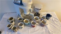 Coffee pot- 1 12 cup, 1 5 cup with 12 mugs