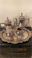 Silver plates tea set with tray