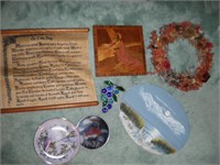 Wall hangings - wreath, Jesus wooden, bird plate