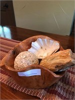 Decorative Wooden Bowl & Contents