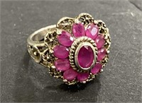 Turkish Ruby Sterling Cocktail Ring Size 7