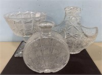 Cut Glass Compote, Cut Glass Basket, and Cut Glass