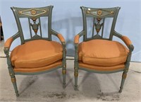 Pair of Painted Fauteuil Arm Chairs