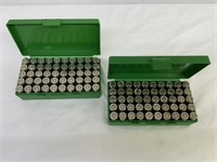 2 plastic ammo cases with 50rds of mixed manufactu