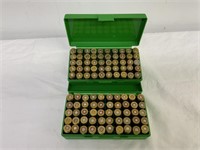 2 plastic ammo cases with 50rds of mixed manufactu
