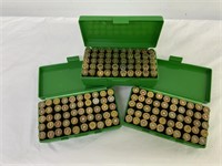 3 plastic ammo cases with 50rds of mixed manufactu