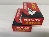 American Eagle 45 ACP ammo, 230 gr, 2 boxes/50rds/