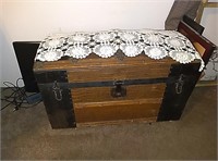 Wooden trunk with contents