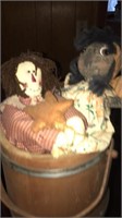 Wood bucket with dolls