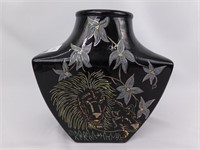 Artist Signed Lion Vase
