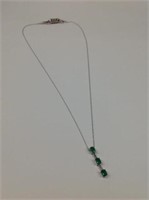 14k white gold Necklace; 3 emerald stone