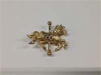 14k yellow gold Carousel Horse Pin w/ ruby,