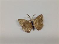 14k yellow gold Butterfly Pin w/ 4 sapphires